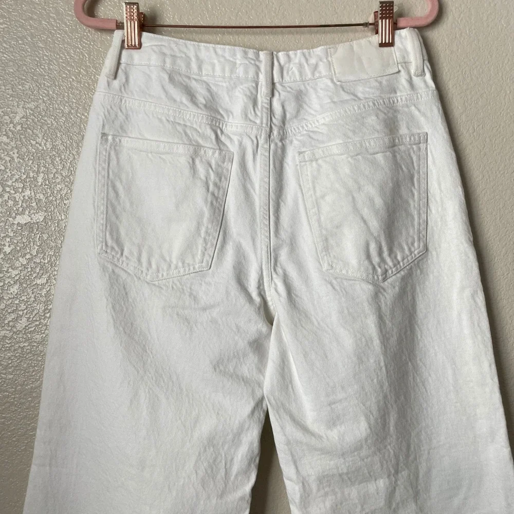 Zara‎ Jeans Womens Size 6 White High Rise Wide Leg Cropped Culotte Front Seam